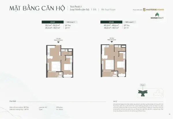 Mặt bằng căn hộ 1 phòng ngủ