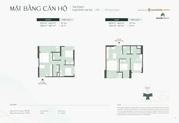 Mặt bằng căn hộ 2 phòng ngủ