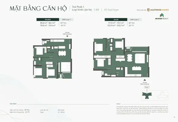 Mặt bằng căn hộ 3 phòng ngủ