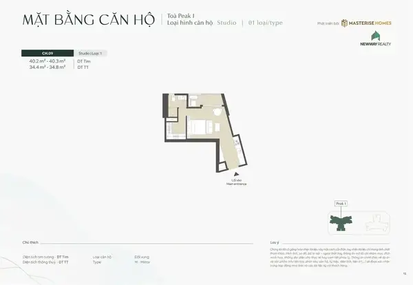 Mặt bằng căn hộ studio